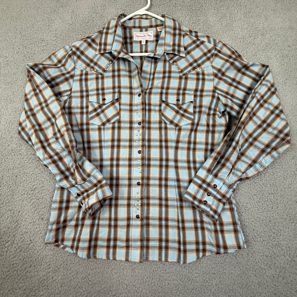 Panhandle Slim Womens L Western Plaid Studded Pearl‎ Button Up Shirt